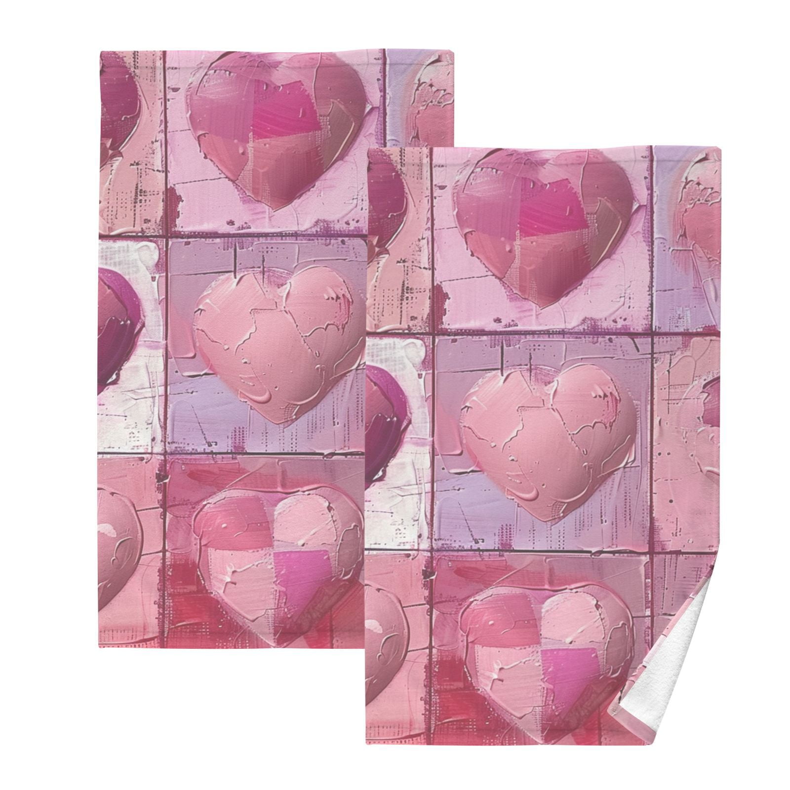 Pink Hearts Hand Towels Cotton Bath Towels Large Face Towels Absorbent for Bathroom 2 Packs