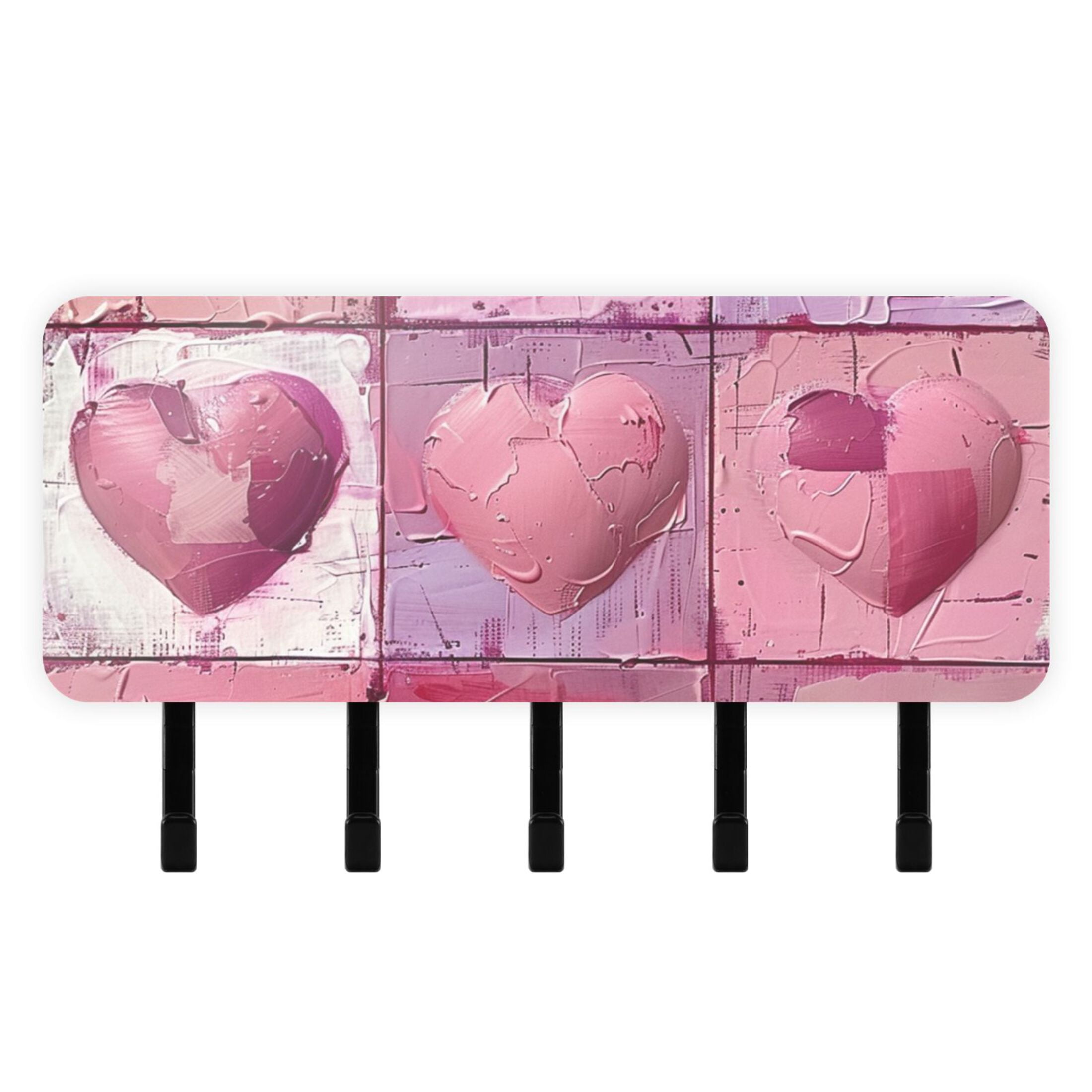 Pink Hearts Key Holder for Wall Mail Holder Organizer with 5 Key Hooks ...