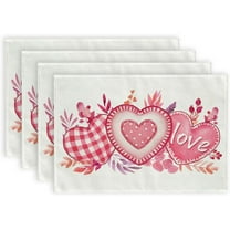 Pink Hearts Love Eucalyptus Valentine Placemats Set of 4, 12x18 Inch Anniversary Table Mats for Party Kitchen Dining Decoration