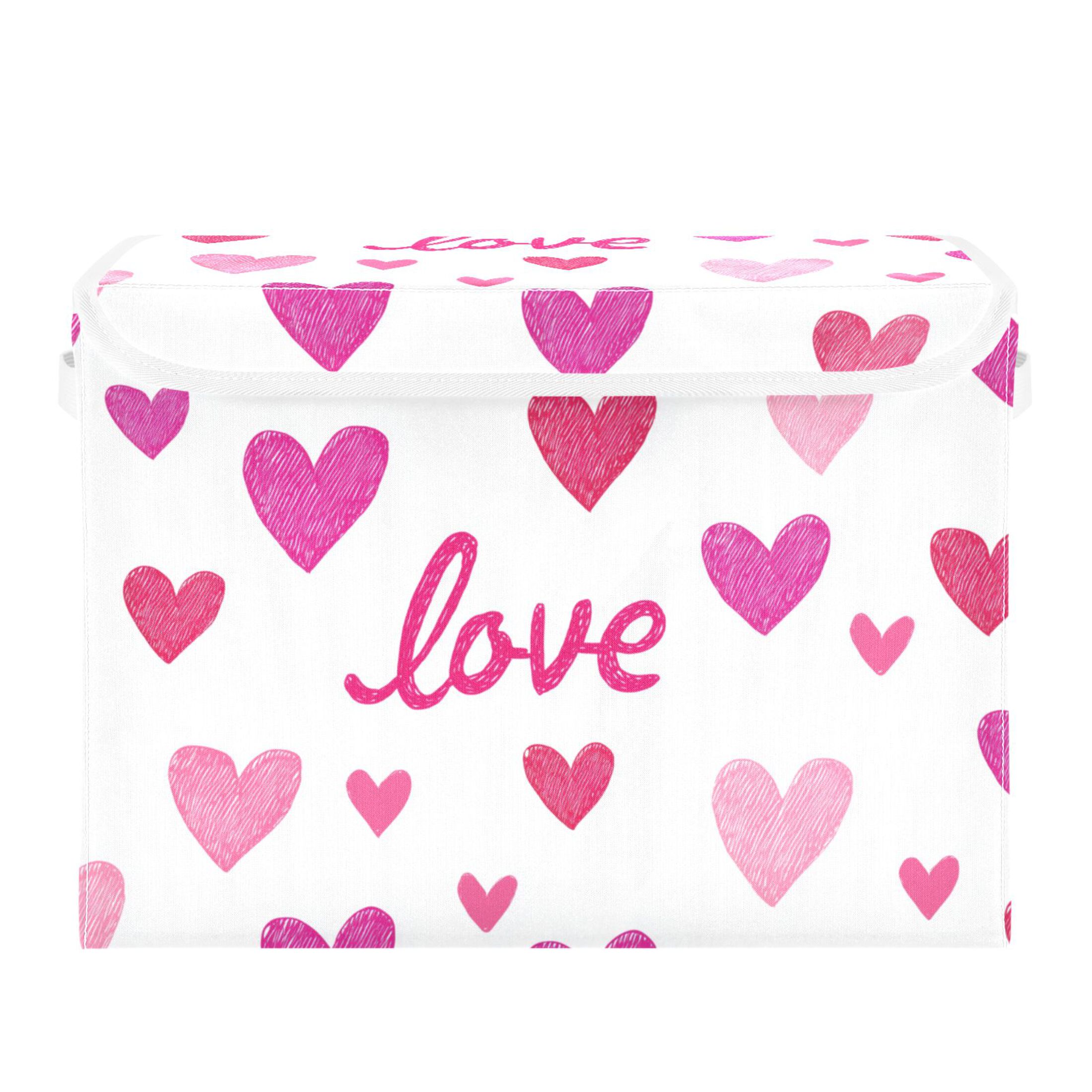 Pink Hearts Love Text Valentine Foldable Storage Bins with Lids Handles ...