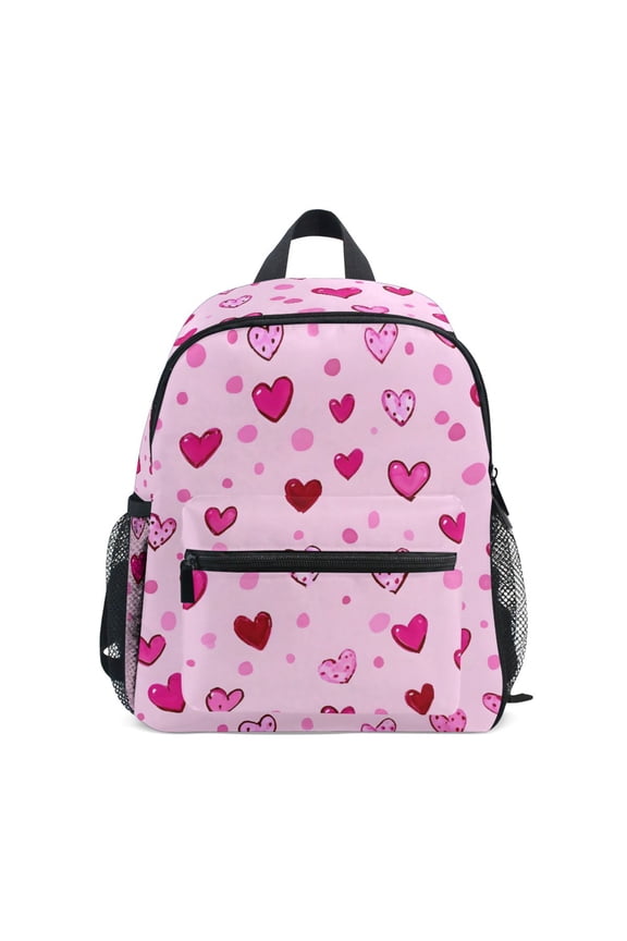 Pink Hearts Pattern Mini Backpack Cute Small Backpack with Chest Strap and Whistle Ages 3-8
