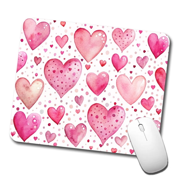 Pink Hearts Polka Dots Valentine's Love Anniversary Mouse Pad Low Profile Gaming Mat