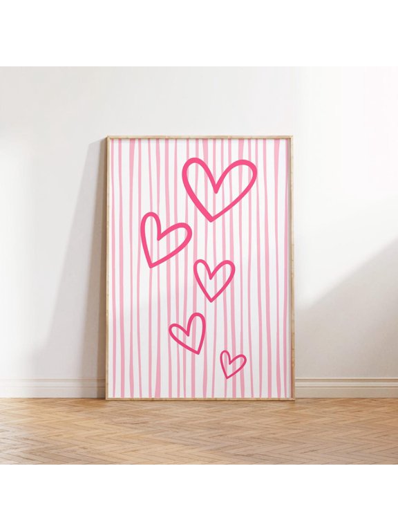 Pink Hearts T-Shirt Preppy Wall Art Pastel Graffiti Love Nursery Graphic Tee Unframed Paper Print