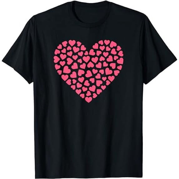 Pink Hearts Tee Cute Valentines Day Girls Women Kids Top T-Shirt