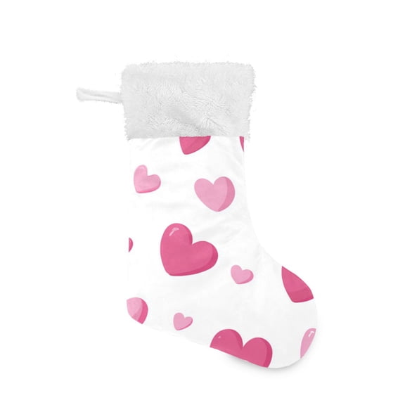 Pink Hearts Valentine Christmas Stockings Large Capacity 18 inch Gift Bag with Hook Xmas Holiday Decor 1 Pack