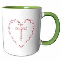 3drose, Pink Hearts Valentine Day Elegant Monogram. High Initial T, 15oz Two-tone Green Mug