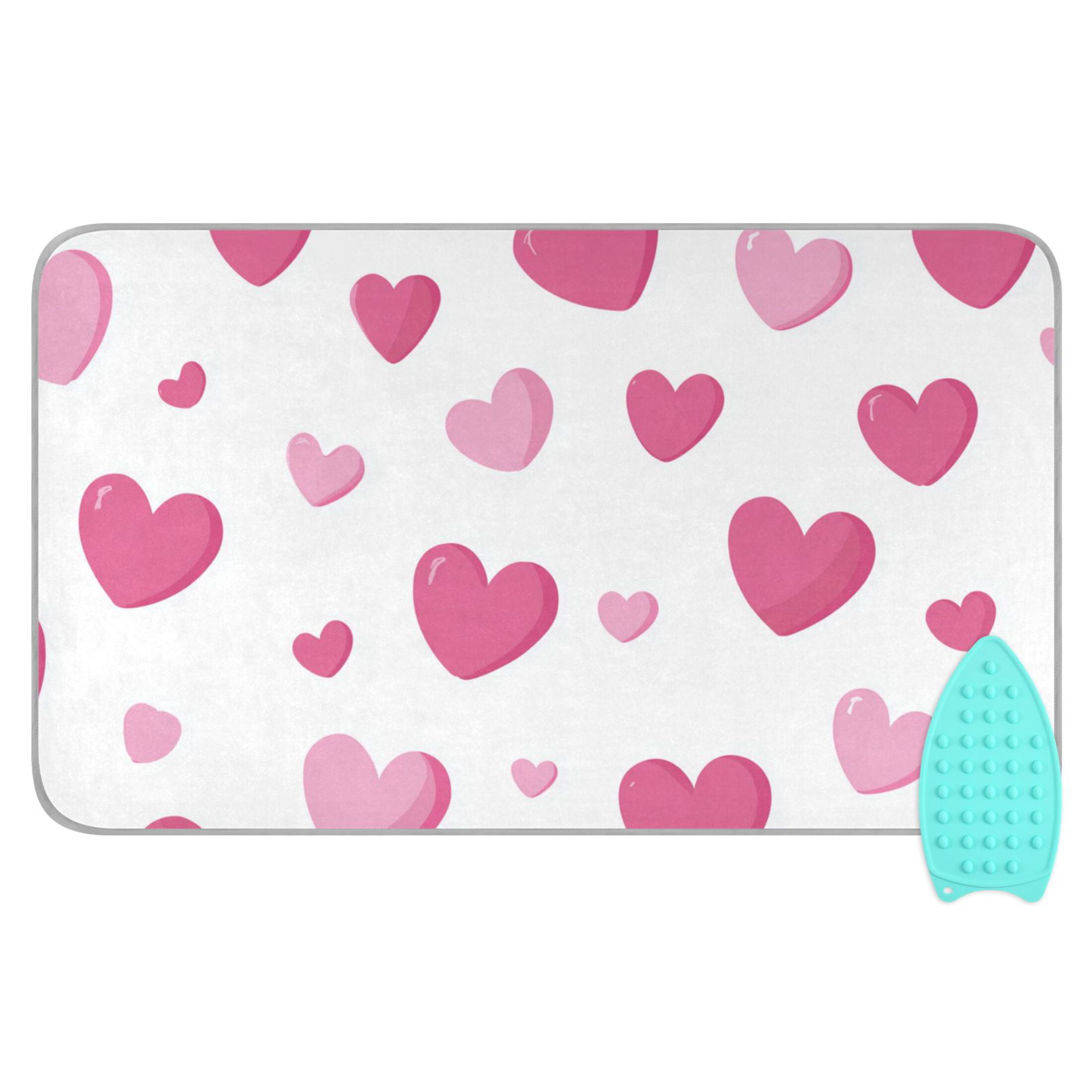 Pink Hearts Valentine Ironing Mat Blanket Portable Travel Ironing Pad Heat Resistant Pad 47.2" x 27.6”