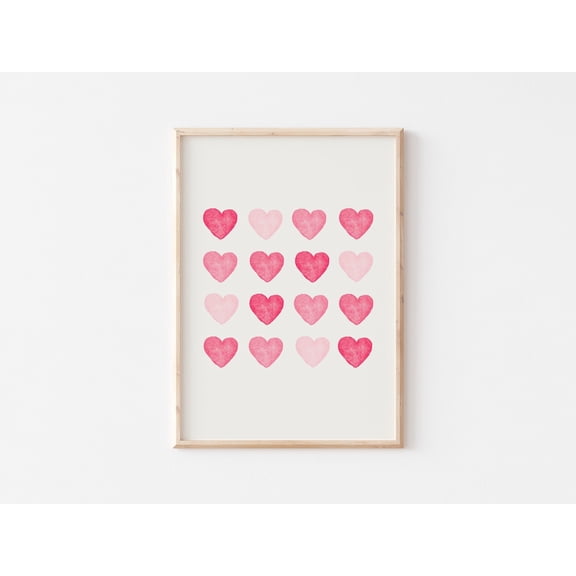 Pink Hearts Valentines Poster, Unframed Paper Poster 8x10in