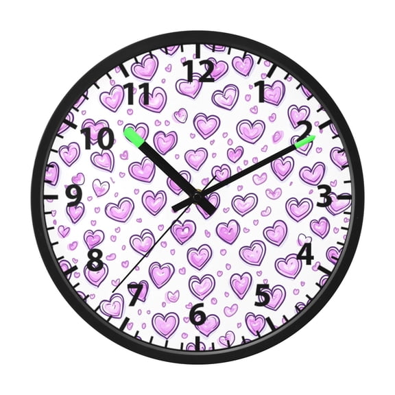 Pink Hearts Wall Clock 12 Inch Voice Activated Night Light Silent Non Ticking