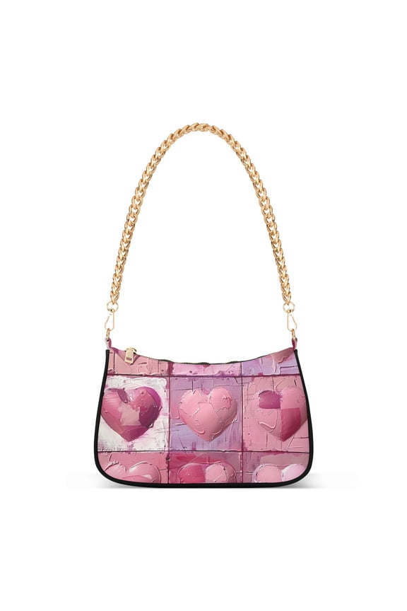 Pink Hearts Women Handbags Shoulder Bag Cross Body Bag with Crossbody Strap Hobo Bags Chain Strap