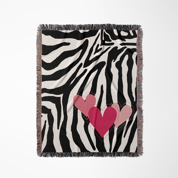 Pink Hearts Zebra Print, Woven Blanket