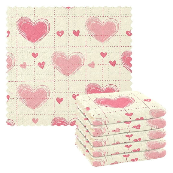 Pink Hearts in Grids Kitchen Towels 6 Pcs Dish Towels Absorbent Soft Quick Dry Towel Dish Rags for Washing Dishes