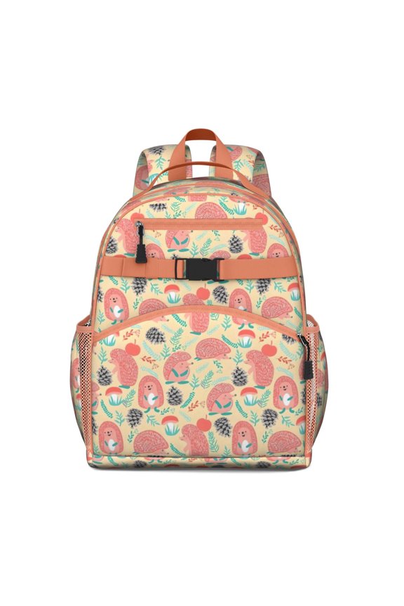 Pink Hedgehog Pattern Backpack for School,Cute School Bag,Schoolbag with Adjustable Shoulder Straps & Padded Back,15.25"x11.5"x5.25"