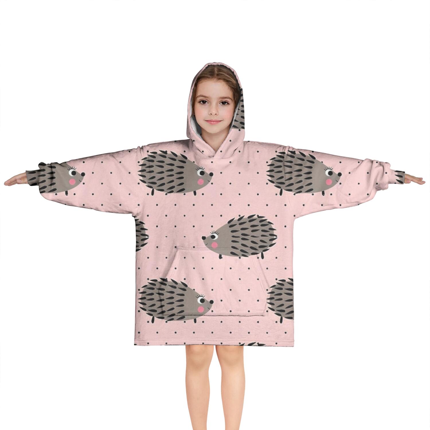 Pink Hedgehog Pattern Blanket Hoodies for Kids 6-13YR Oversize Wearable Blanket Hoodies for Boys Girls Teens