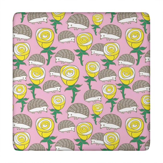 Pink Hedgehog Rose Pattern Square Fitted Tablecloth with Elastic Edge,Square Table Cover,Washable Elastic Table Cover for Home Kitchen Party Decor 34"x34"