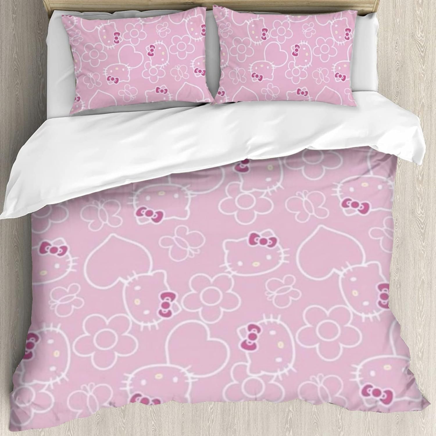 Pink Hello Cat Ki-tty Cartoon Bedding Set Hello Cat Kitty Comforter Set ...