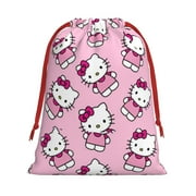 Pink Hello Kitty Christmas Gift Bags,Gift Bags,Drawstring Christmas Bags,Reusable Holiday Gift Bags & Party Favor Bags,10.6x7.9in