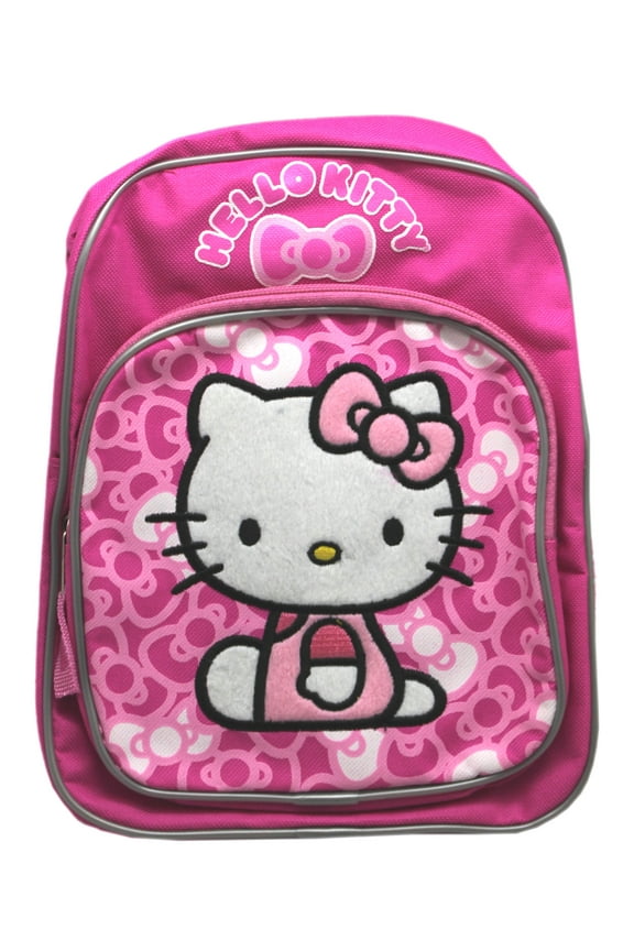 Pink Hello Kitty Mini Backpack w/Pink and White Hair Bow Pattern (10in)
