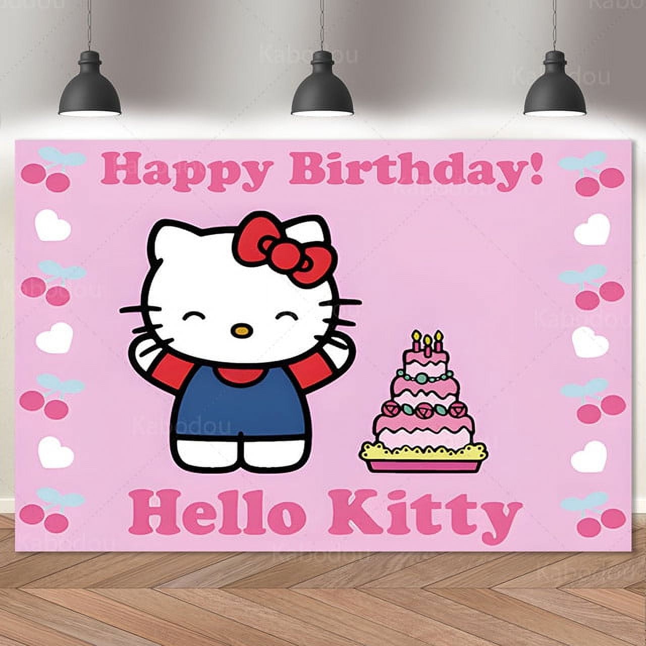 Pink Hello kitty Backdrop Girls Kids Birthday Party Banner Decoration ...