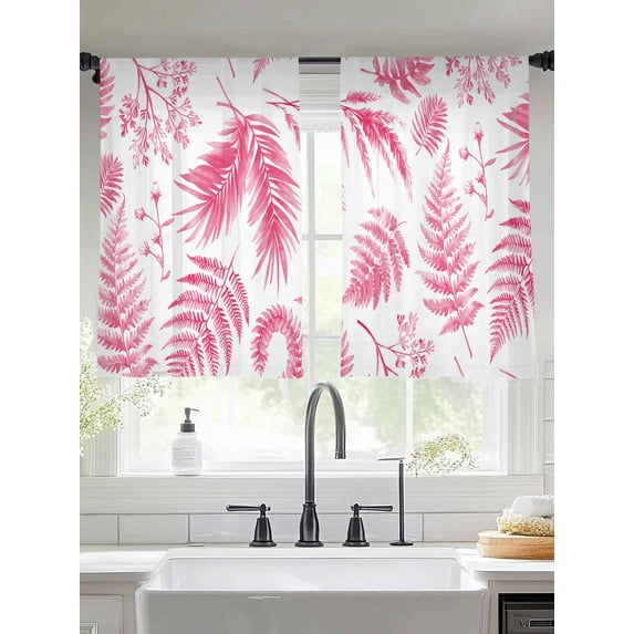 Pink Herbs Ferns Sheer Curtains 45 Inches Long 2 Panels Country Pastoral Texture Decorative Light Filtering Semi Sheer Window Curtains Drapes for Bedroom Living Room 52"x45"