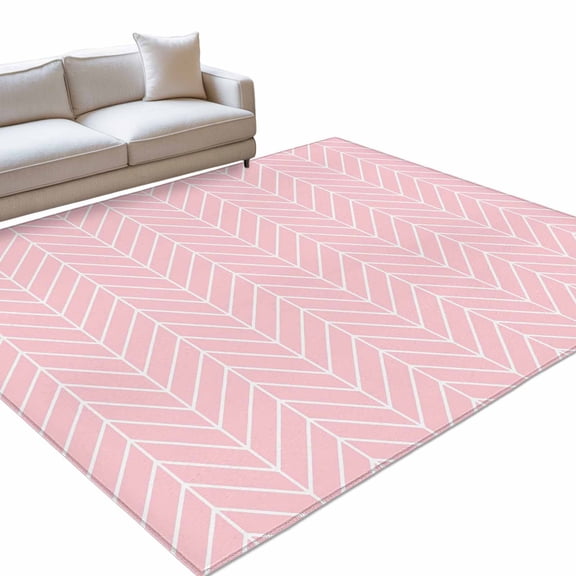 Pink Herringbone Stripes 6x9ft Non Slip Area Rug Modern Abstract Geometric Pink Simple Lines Washable Soft Area Rugs for Living Room, Indoor Circle Carpet for Bedroom Dining Room Kitchen