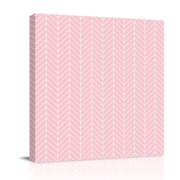 Pink Herringbone Stripes Canvas Wall Art for Living Room, Modern Abstract Geometric Pink Simple Lines Wall Decor Framed Artwork Pictures Ready to Hang for Bedroom Office Home Decor