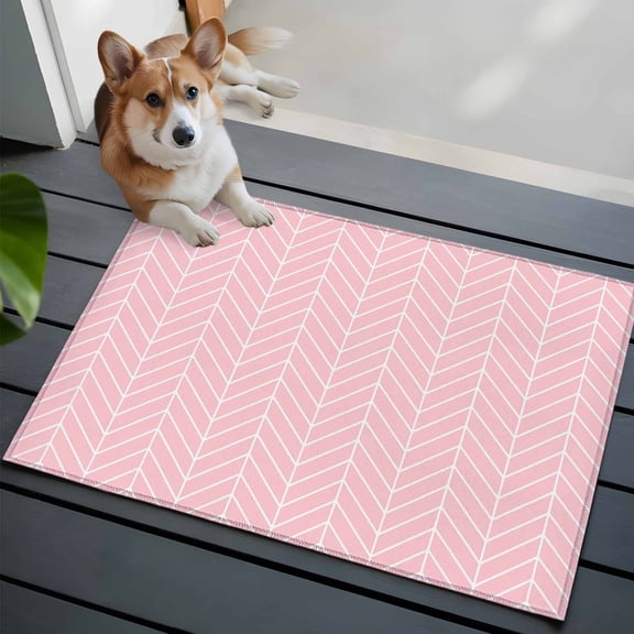 Pink Herringbone Stripes Front Door Rugs 2x3 ft Modern Abstract Geometric Pink Simple Lines Small Rug for Entryway Non Slip Washable Bathroom Door Mat Absorbent Floor Mat for Indoor Entrance