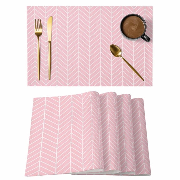 Pink Herringbone Stripes Placemats Set of 4 Modern Abstract Geometric Pink Simple Lines Heat Insulation Washable Place Mats, Rustic Non-Slip Table Mats for Dining Table Party Kitchen Decor,13x19 Inch