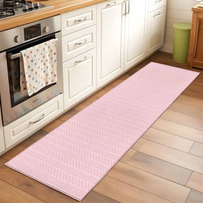 Pink Herringbone Stripes Runner Rugs 2x6 ft Modern Abstract Geometric Pink Simple Lines Washable Hallway Rugs Non-Slip Floor Mats Absorbent Carpet Bedside Runners for Bedroom Kitchen Laundry Room