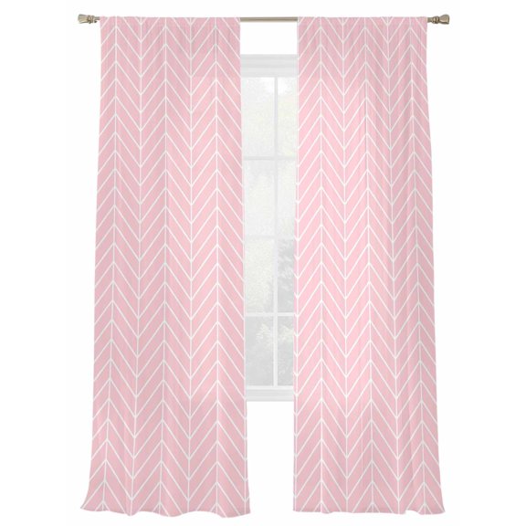 Pink Herringbone Stripes Sheer Curtains 2 Panels Set Modern Abstract Geometric Pink Simple Lines Sheer Window Curtains Light Filtering Rod Pocket Voile Drapes for Bedroom Living Room 52"X84"