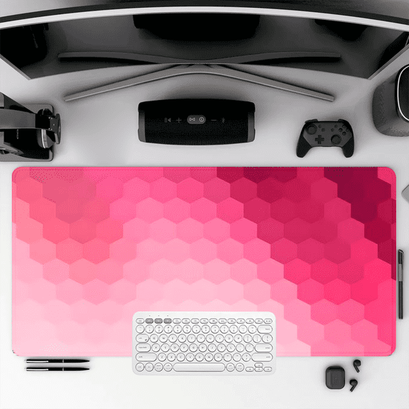 Pink Hexagon Pattern Mouse Pad 35.4 x 15.8 Inches Rubber Desk Mat for Office and Home Use