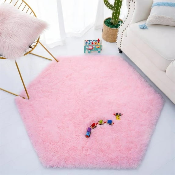 Pink Hexagon Rug 1PC,Soft Hexagon Carpet for Girls,Anti-Slip Play Tent Rug for Kids,Coral Nap Mat for Nursery Children Baby Room,3.8*4.3 ft