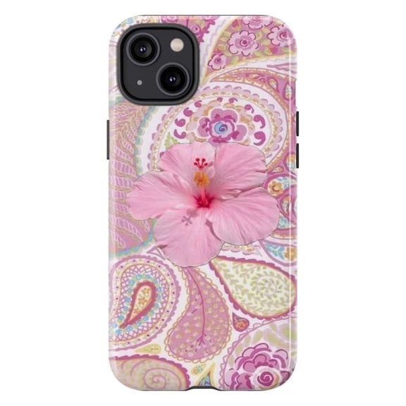Pink Hibiscus Flower Phone Case, Pastel Paisley Boho Floral Cover for iPhone 17 16 15 14 13 12 11 Pro Plus Mini