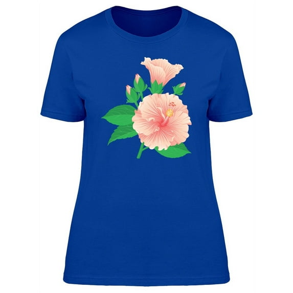 Pink Hibiscus Flowers And Leaves T-Shirt Women -Image by Shutterstock, Female XX-Large