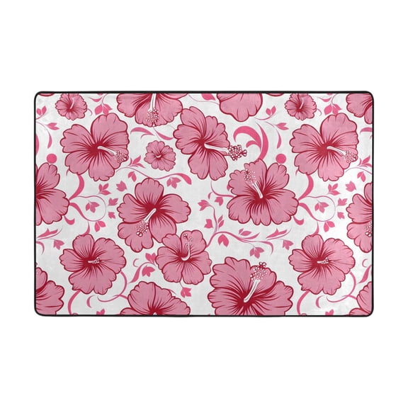 Pink Hibiscus Flowers Pattern Rug 36x24in Memory Foam Absorbent Non Slip Plush for Bathroom Kitchen Entryway