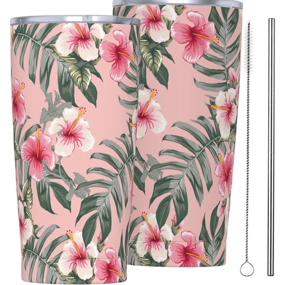 Pink Hibiscus Flowers Tumbler Travel Coffee Mug With Flip Lid 20 Oz Insulated Tumbler Cup Gift For Father Mother Friend Birthday