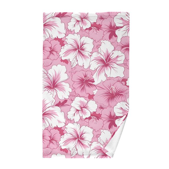 Pink Hibiscus Pattern Bath Towel 100% Cotton Soft Thick High Absorbency Hand Face Towel Single Pack 16x28in