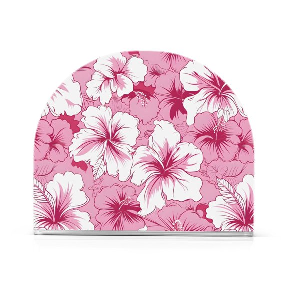 Pink Hibiscus Pattern Napkin Holder Acrylic Napkin Dispenser Clear Modern Tabletop for Kitchen Counter