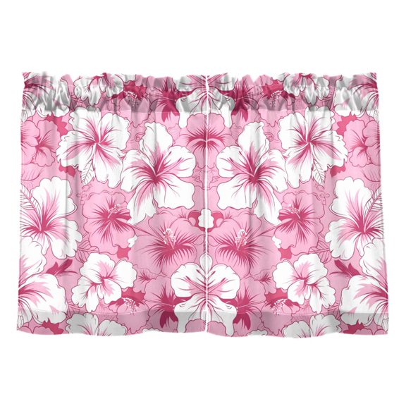 Pink Hibiscus Pattern Tier Curtains Tier Kitchen Living Room Bedroom Balcony 2 Panels 27x36 Inch