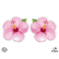 Pink Hibiscus Set of 2 Hawaiian Tropical Theme - 2" Each Vinyl Stickers - For Car Laptop I-Pad Phone Helmet Hard Hat - Waterproof Decal