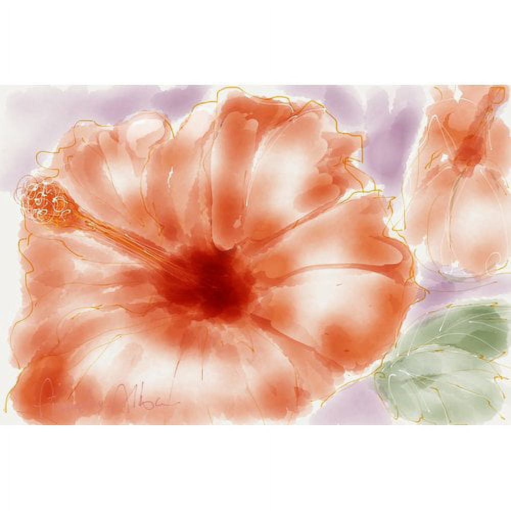 Pink Hibiscus Orange Canvas Painting Print 24" x 16"