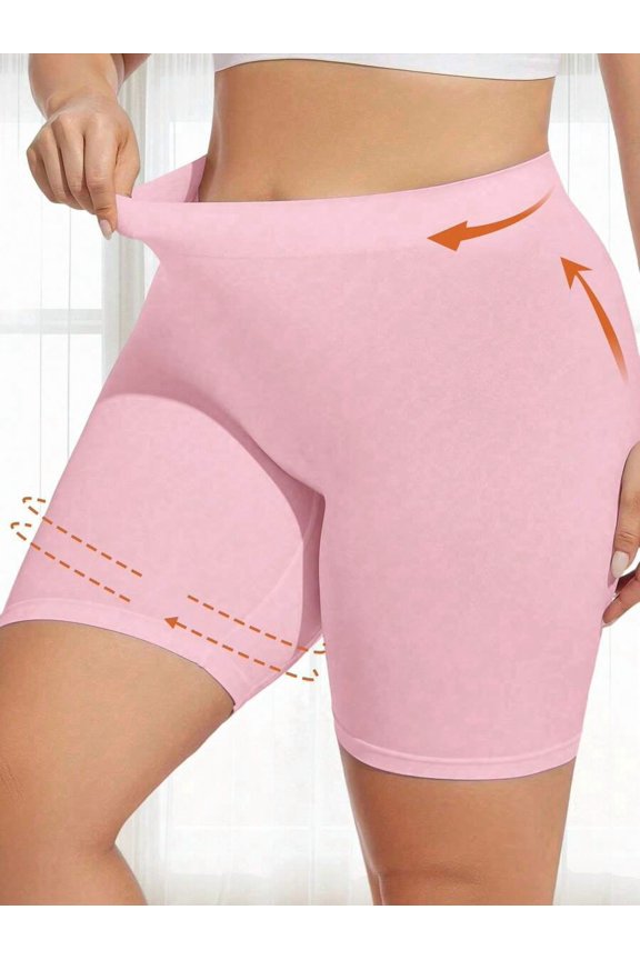Pink High Waisted Plus Size Shapewear Shorts - Seamless Compression Athletic Bottom