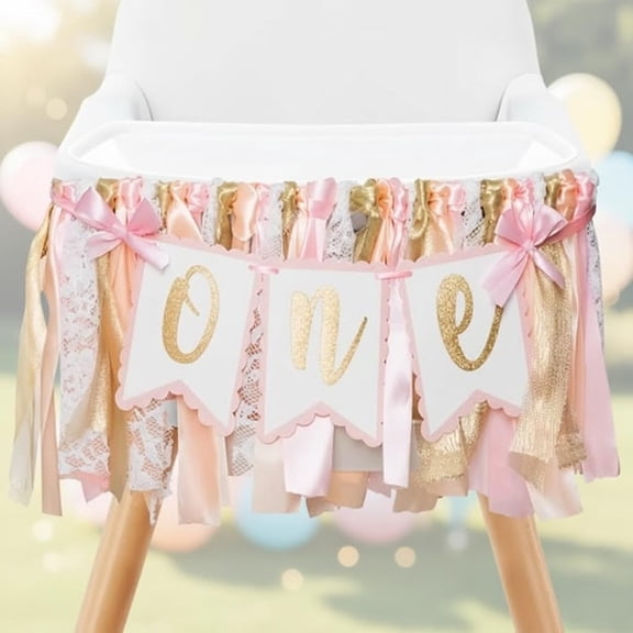 Pink Highchair Banner for First Birthday Party Decorations, Princess Theme Baby Shower and Room Decoration, Pre-strung and Ready to Hang