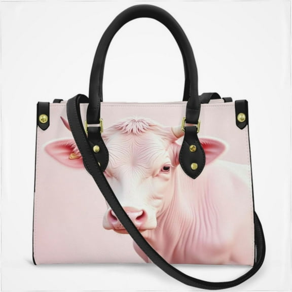 Pink Highland Cow Cross Body Bags For Women Small Leather Female Handbags Fashion Top-Handle Totes