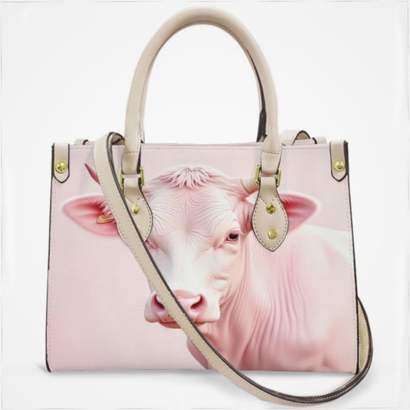 Pink Highland Cow Cross Body Bags For Women Small Leather Female Handbags Fashion Top-Handle Totes