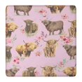 thumbnail image 1 of Pink Highland Cow Flower Pattern Square Fitted Tablecloth with Elastic Edge,Square Table Cover,Washable Elastic Table Cover for Home Kitchen Party Decor 36"x36", 1 of 6