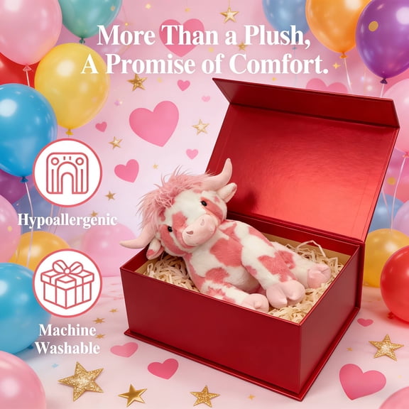 Pink Highland Cow Plush Stuffed Animal, 20 Inch Soft Cow Doll with Cute Design, Sweet Valentine’s Day Gift for Women and Men, Cozy Decorative Toy for Bedroom, Sofa, or Holiday Home Use