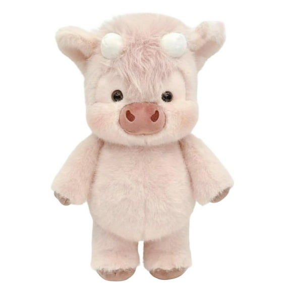 Pink Highland Cow Plush Toy - Soft Furry Plush Construction, Adorable Running Pose, Cute Facial Expression, Durable Stuffed Animal for Stress Relief & Emotional Comfort, 3-12 yrs Home Decor, B, 1pc