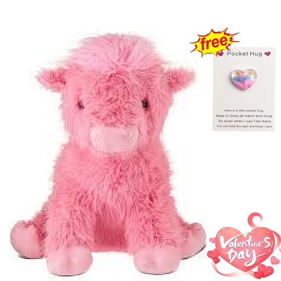 Pink Highland Cow Stuffed Animal, Pink Cow Plush, Pink and White, 20", Valentine's Day Gift