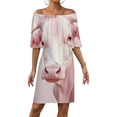 thumbnail image 1 of Pink Highland Cow Women's Off The Shoulder Ruffles Summer Wedding Guest Loose Casual Party Beach Dress, 1 of 9